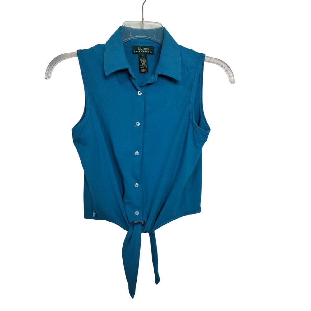 5350) Lauren Ralph Lauren Teal Blue Button Down Small Tie Front Tank Top